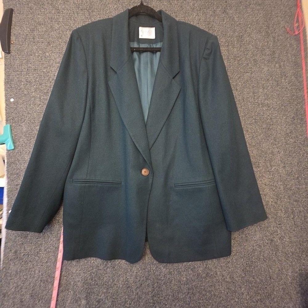 Vintage Pendleton Blazer Jacket Womens 20W Green 100% Wool One Button Lined Plus